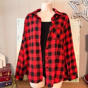 White Birch Red and Black Plaid Button-Up Top
